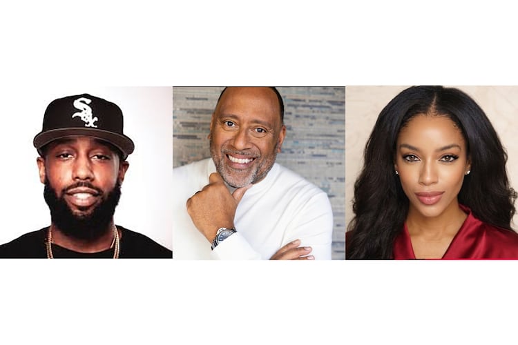 V-103 has added a new morning co-host for Big Tigger Francesca Amiker (right), a new weekend show featuring Frank Ski (center) and a new night host DJ Sturgess. (Courtesy V-103/Frank Ski/Francesca Amiker)