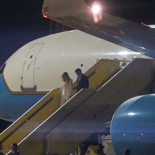 Secretary of State Marco Rubio arrives with his wife Jeanette at Malmo Airport, Friday, May 22, 2026, in Malmo-Sturup, Sweden, ahead of a NATO foreign ministers meeting. (AP Photo/Julia Demaree Nikhinson, Pool)