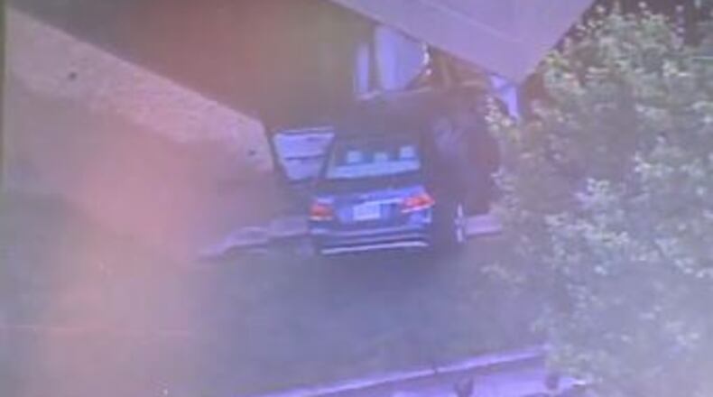 Footage from NewsChopper2 showed the car jumped a curb and ran over a grassy area before it crashed into the corner of the building.