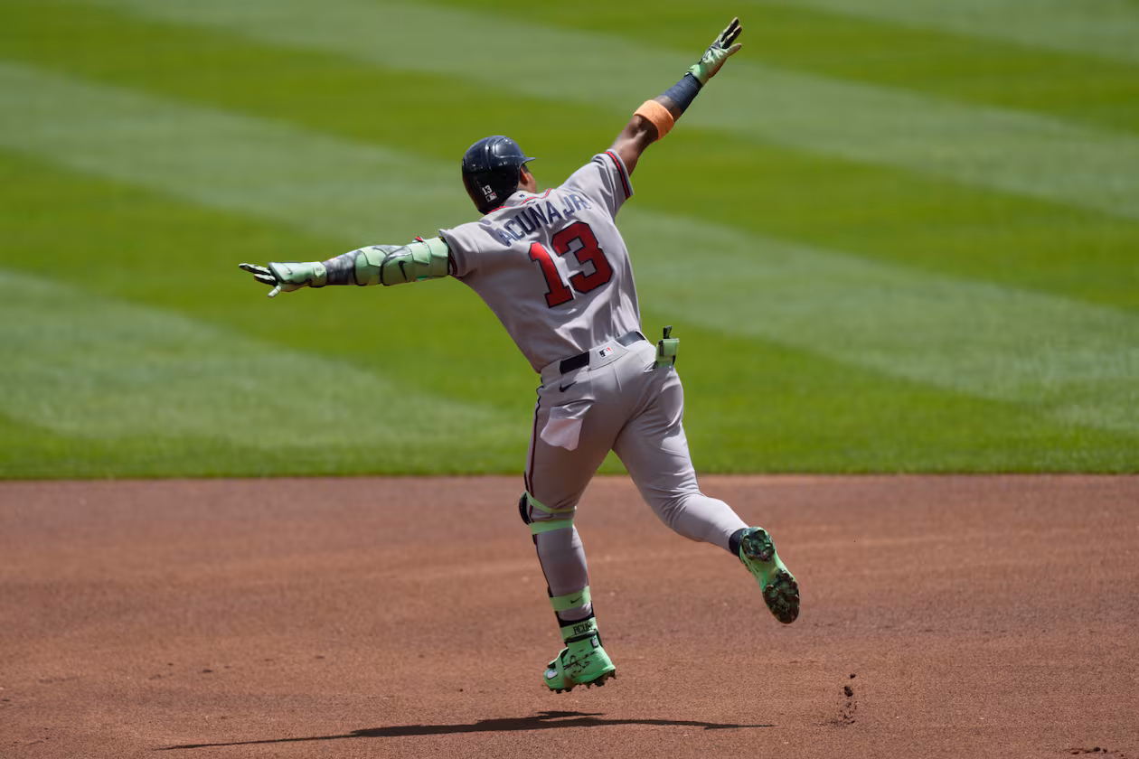 Atlanta Braves' Ronald Acuña Jr. rounds the bases after hitting a solo home run during the first inning against the Cincinnati Reds on Sunday, May 31, 2026. (Carolyn Kaster/AP)