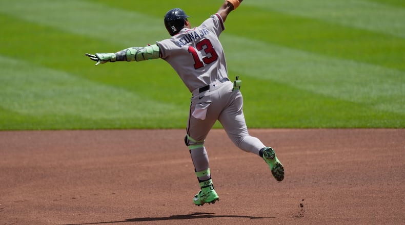 Atlanta Braves' Ronald Acuña Jr. rounds the bases after hitting a solo home run during the first inning against the Cincinnati Reds on Sunday, May 31, 2026. (Carolyn Kaster/AP)