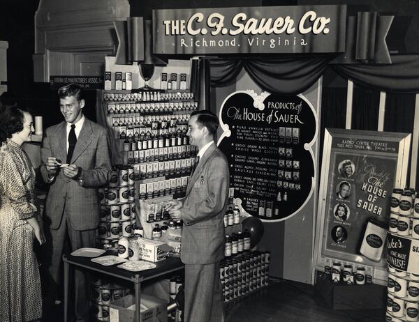 Sauer products are on display at a House of Sauer trade show. Eugenia Duke sold her brand to the C.F. Sauer Co. in 1929. (Courtesy of Sauer Brands)