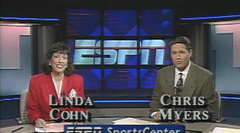 Linda Cohn appeared in her first "SportsCenter" broadcast alongside Chris Myers in 1992.