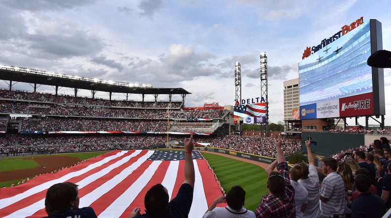 Braves fans packed Suntrust Park for opening night and the first home series against San Diego but attendance during the week has lagged behind weekends. (Hyosub Shin / hshin@ajc.com)