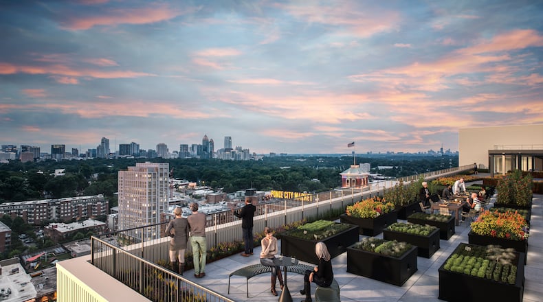 This is a rendering of the rooftop of Signal House, the new residential tower at Ponce City Market.