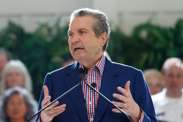 Republican nominee for governor Rick Jackson speaks at the first rally of his general election campaign in Cleveland earlier this month. (Arvin Temkar/AJC)