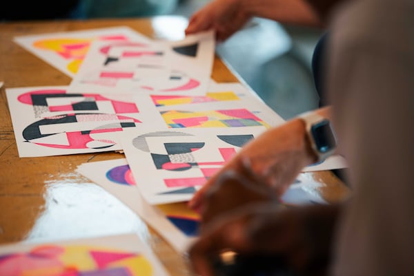 Colorful prints began to emerge during a Riso workshop at Atlanta Printmakers Studio. (Nic Huey/Courtesy of Atlanta Printmakers Studio)