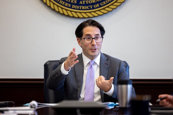 Theodore Hertzberg, the U.S. attorney for the Northern District of Georgia, holds a meeting at his office in the Richard B. Russell Federal Building in Atlanta on Friday, November 21, 2025. (Arvin Temkar/AJC)