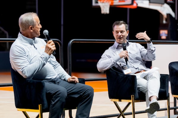 Please celebrate, for we now have a photo of new Georgia Tech AD Ryan Alpert (albeit from his time at Tennessee). He's on the right, chatting with Vols basketball coach Rick Barnes.