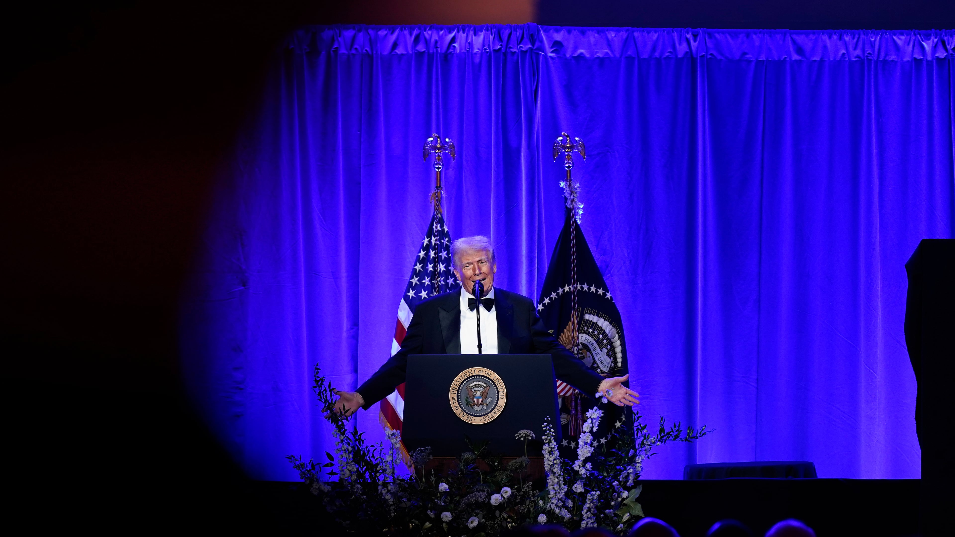 President Donald Trump speaks during the American Cornerstone Institute's Founder's Dinner at George Washington's Mount Vernon estate in Mount Vernon, Va., Saturday, Sept. 20, 2025. (AP Photo/Jose Luis Magana)