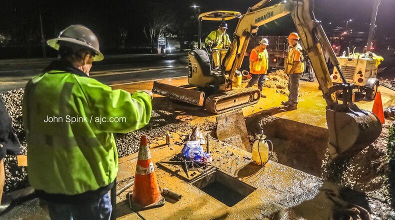 Crews turned off a 12-inch main at the Greenbrier at Lenox apartments in the 2000 block of Lenox Road while repairs were underway.