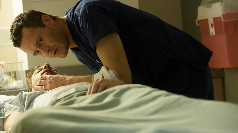 COMPLICATIONS -- "Pilot" Episode 100 -- Pictured: (l-r) Eric Mendenhall as Henry Maxson, Jason O'Mara as Dr. John Ellison -- (Photo by: Daniel McFadden/USA Network)