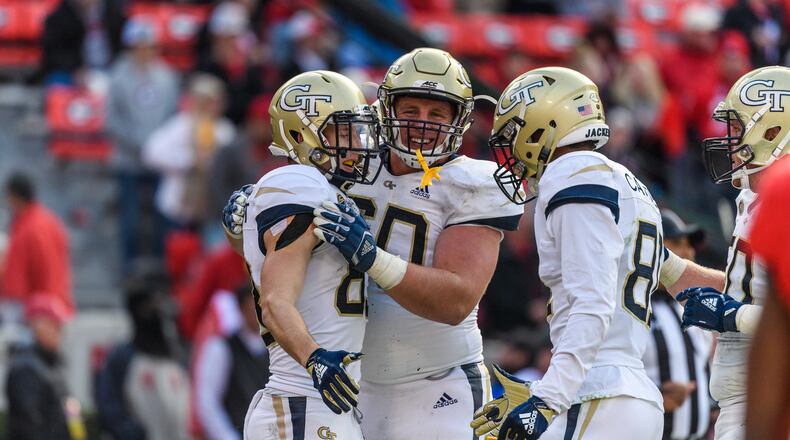 Georgia Tech lineman Brad Morgan will not play his senior season due to pain from a second back injury. He made the announcement August 20, 2019. (Danny Karnik/Georgia Tech Athletics)