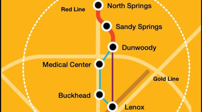 To replace tracks in the middle of GA-400, MARTA's Red Line rail service will be suspended from 9 p.m. Feb. 18 through the end of service on Feb. 23 south of the Dunwoody Station to the Buckhead Station. (Courtesy of MARTA)