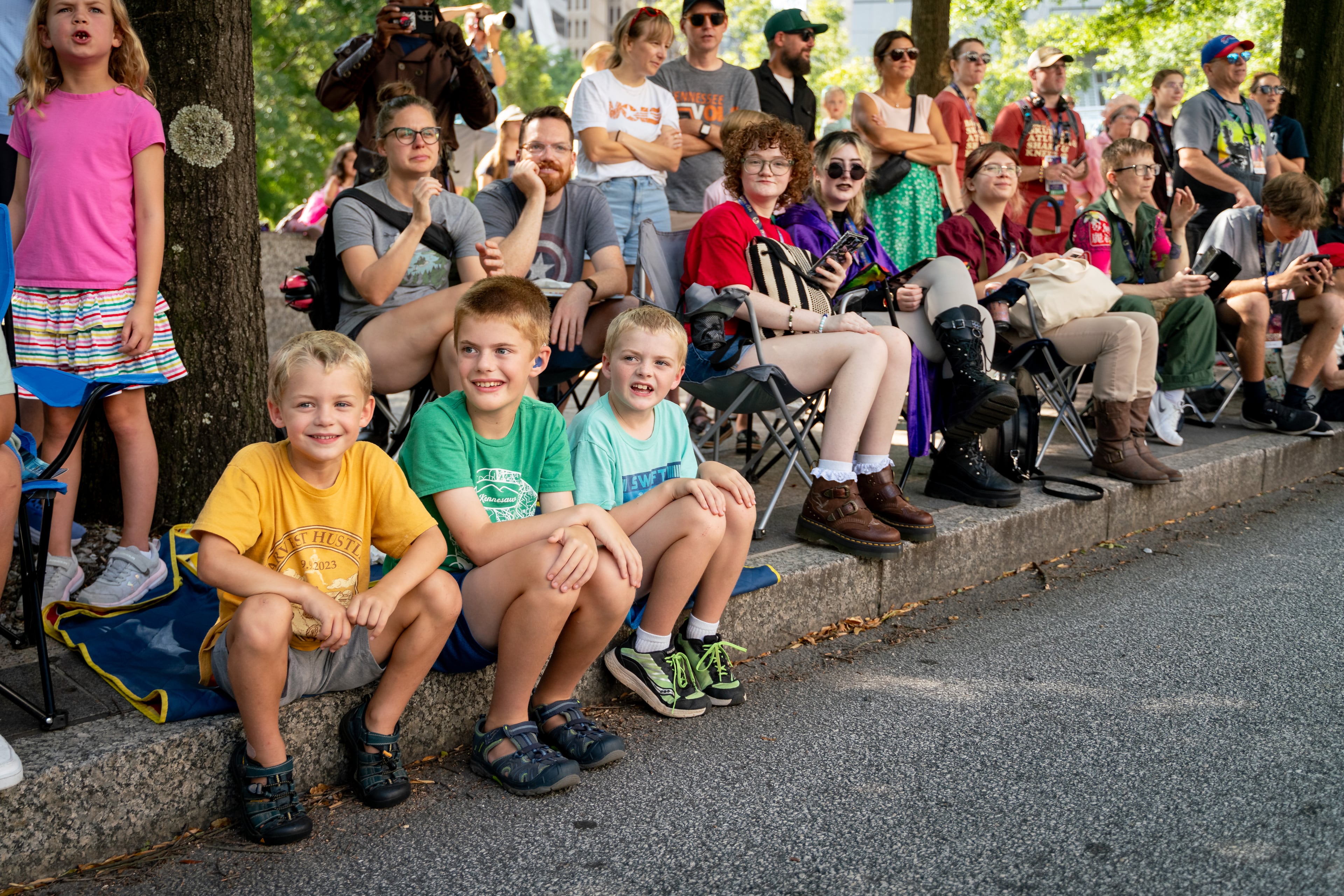 Thousands lined up along Peachtree Street on Saturday morning, August 31, 2024, for the annual Dragon Con parade in Atlanta. (Ben Hendren for The Atlanta Journal-Constitution)