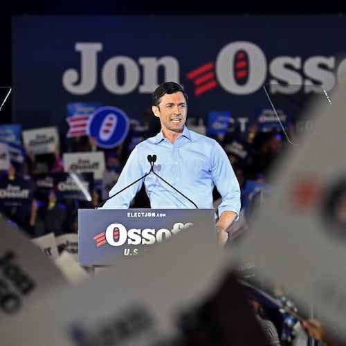 U.S. Sen. Jon Ossoff speaks during a rally at the Georgia International Convention Center in February. (Hyosub Shin/AJC)