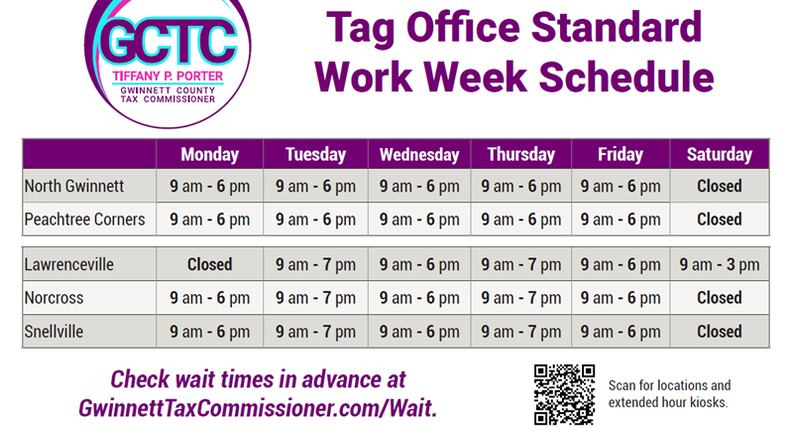 Gwinnett Tax Commissioner Tiffany P. Porter has announced new tag office hours effective March 1 to better meet the needs of Gwinnett residents who want in-person customer service. (Courtesy Gwinnett County)