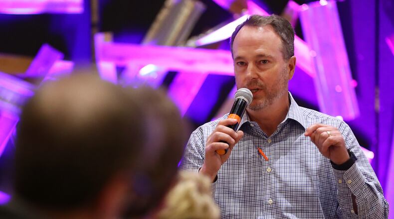 FILE PHOTO: David Birdwell, a backer of the proposed City of East Cobb, makes his presentation to local residents during a town hall meeting. Curtis Compton/ccompton@ajc.com