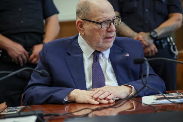 Harvey Weinstein appears for his retrial in Manhattan Criminal Court, Thursday, April 24, 2025, in New York. (Spencer Platt/Pool Photo via AP)