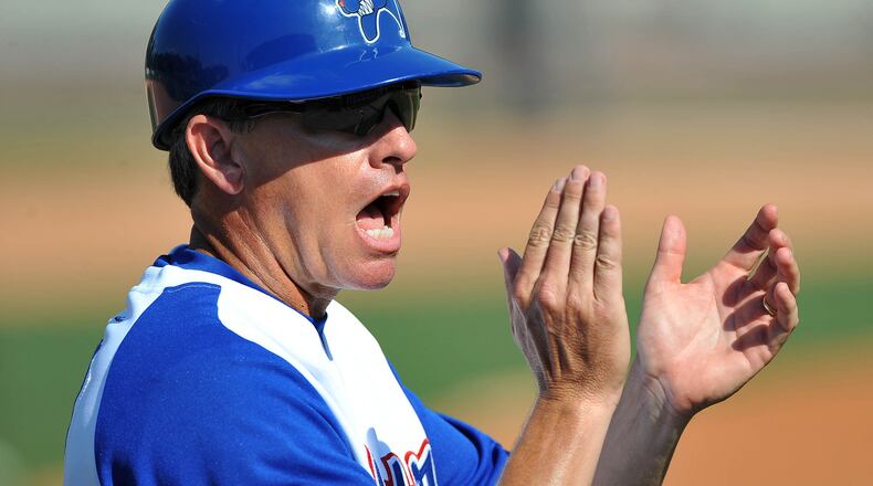 090530 Atlanta -- Georgia State Panthers' head coach Greg Frady reacts in the ninth inning of the second round of the NCAA regionals against Elon Phoenix at Russ Chandler Stadium in Atlanta. Elon Phoenix won 4 - 3 over Georgia State Panthers. Saturday, May 30, 2009.