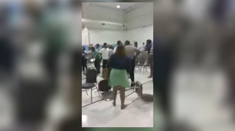 Chairs were rearranged during a fight at Greater Bellevue Baptist Church in Macon. (Credit: The Telegraph)
