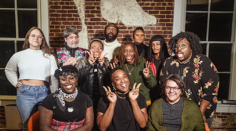 The Atlanta-based Southern Fried Queer Pride is composed of several volunteers and program coordinators aka chefs, like its co-founder Taylor Alxndr (bottom row, in the middle) and Maya Wiseman (third from the far left, second row). The organization's new community space, Clutch, is set to open in spring 2024. Credit: Aurie Singletary