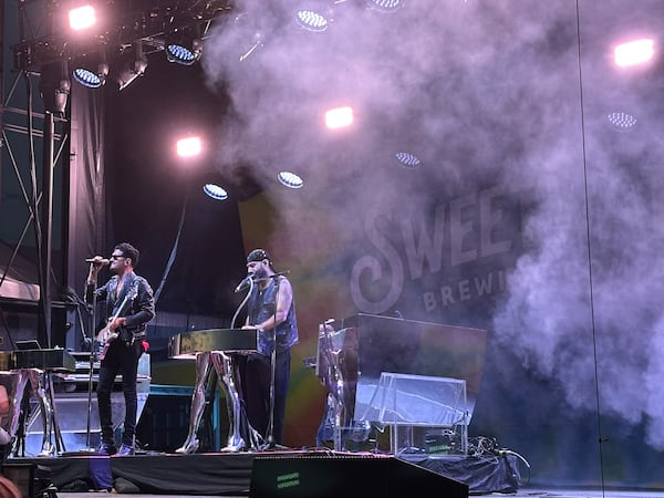 Montreal electro-funk duo Chromeo performs Saturday, April 18, 2026, at the SweetWater 420 Festival, which was at Shirley Clarke Franklin Park for the first time. (Rodney Ho/AJC) 