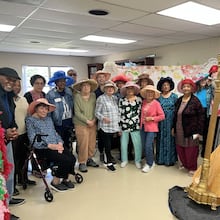 Crabapple Senior Center participants with harpist Lisa Handman in one of the many programs provided through Fulton County Senior Services. (Courtesy of Senior Services North Fulton)
