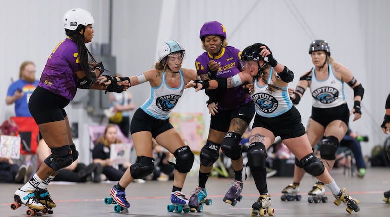 The Black Derby Collective took on the Florida-based Riptide Roller Derby during a playoff bout in Columbia, South Carolina, in May. Black Derby Collective is a new team that was sanctioned in September 2025. The team of all-Black players took gold in regional playoffs and will advance to the global championship in Sweden this fall. (Courtesy of Ethan Trewhitt)