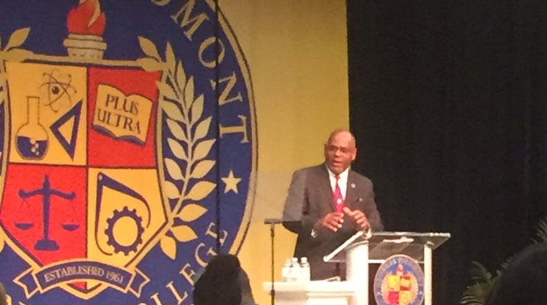 Georgia Piedmont Technical College president Jabari Simama gives his State of the College address on Feb. 23, 2017. ERIC STIRGUS / ESTIRGUS@AJC.COM
