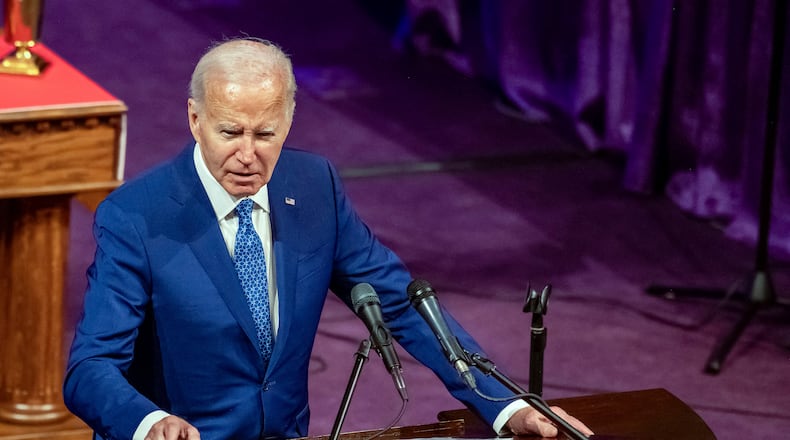 President Joe Biden delivers remarks July 7 at Mount Airy Church of God in Christ in Philadelphia. (David Muse/CNP/Abaca Press/TNS)