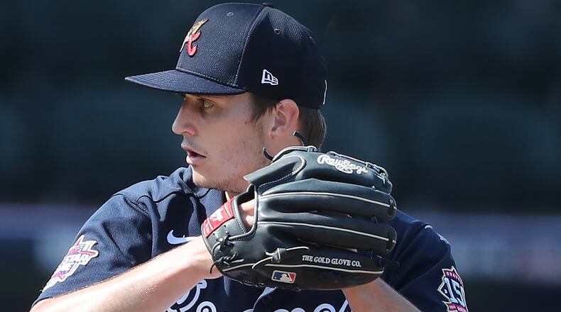 Braves pitcher Tucker Davidson delivers against the Baltimore Orioles during the fifth inning of a spring training exhibition game Wednesday, March 3, 2021, at CoolToday Park in North Port, Fla. (Curtis Compton / Curtis.Compton@ajc.com)