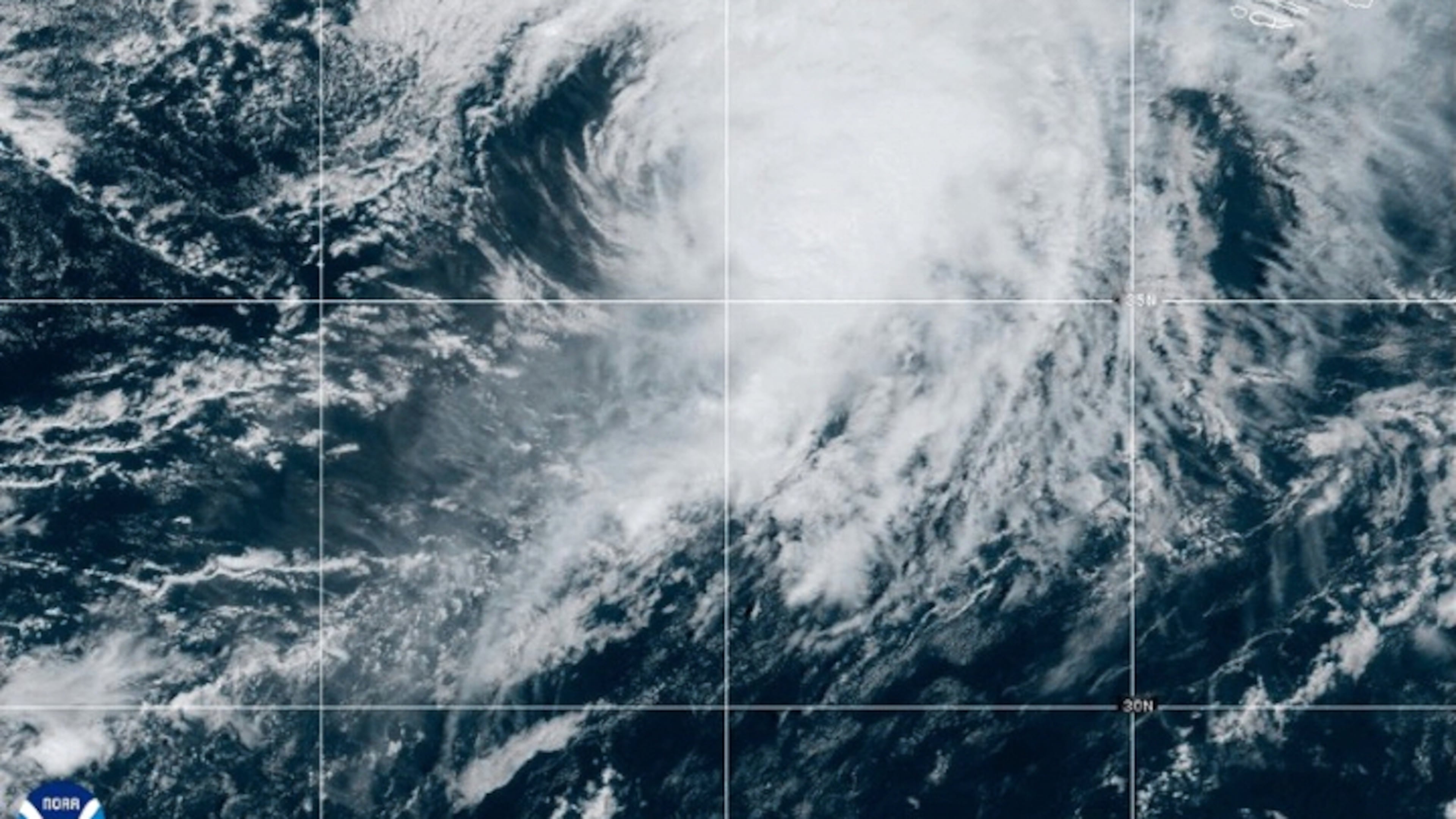 This NOAA satellite image taken at 11:33 a.m. EST on Thursday, Sept. 25, 2025, shows Hurricane Gabrielle in the North Atlantic Ocean. (NOAA via AP)