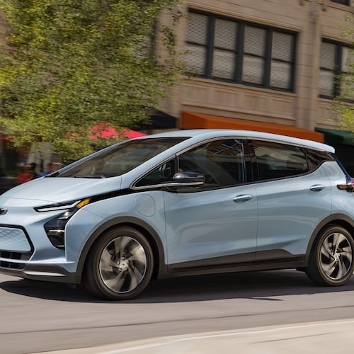 This photo provided by Chevrolet shows the 2023 Bolt EV. A used Bolt EV is an ideal choice for a low-cost electric vehicle for everyday driving around town. (Courtesy of General Motors via AP)