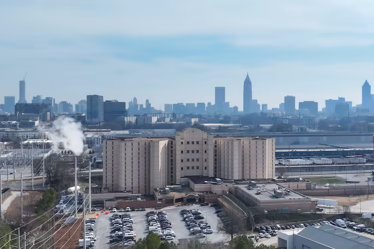 An aerial image shows the Fulton County Jail. (Miguel Martinez/AJC)