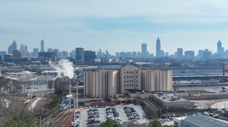 An aerial image shows the Fulton County Jail. (Miguel Martinez/AJC)