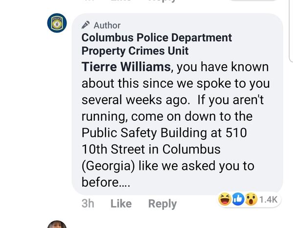 Columbus police responded to the Facebook comment, which has since been deleted.