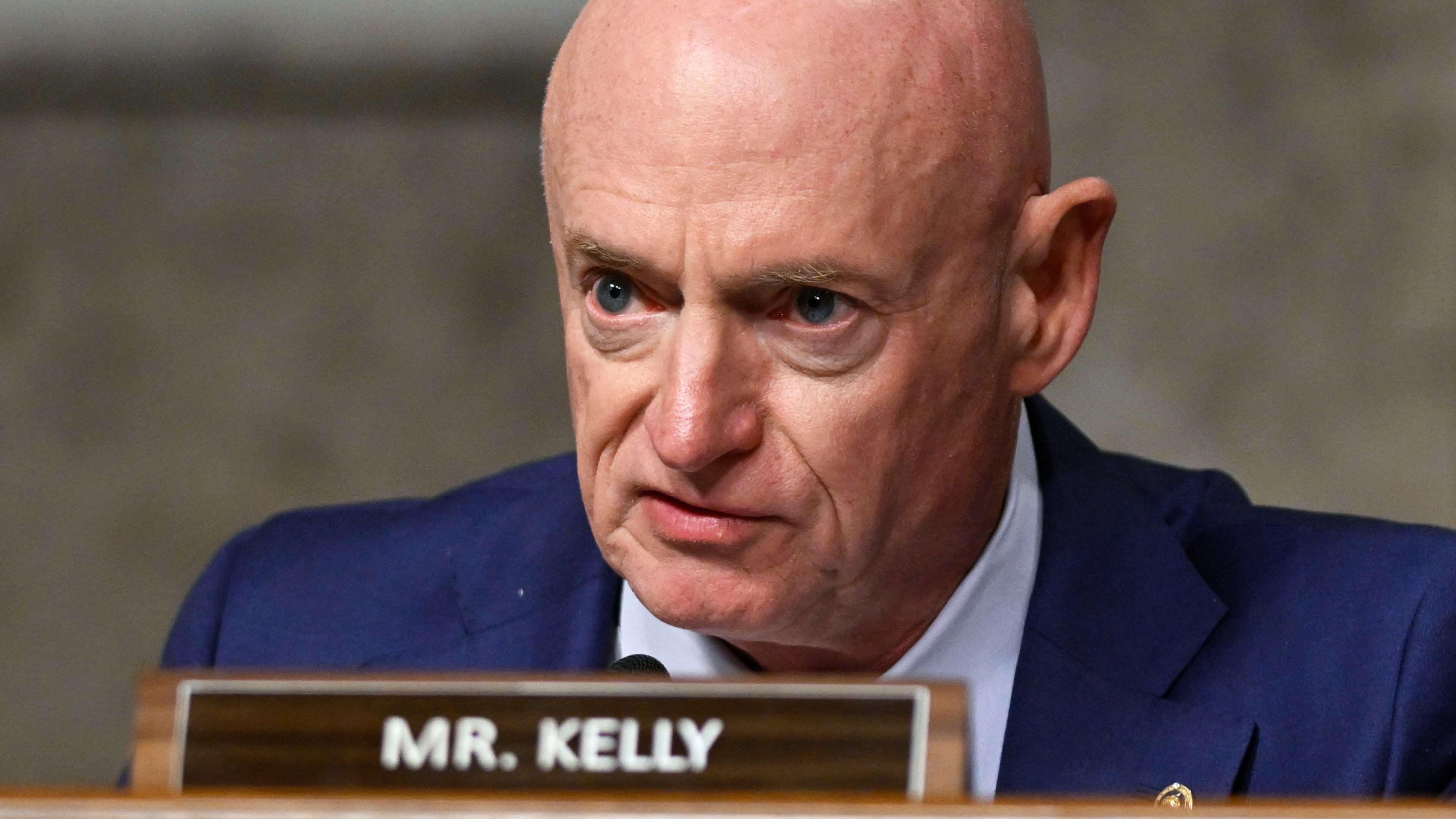 FILE - Sen. Mark Kelly, D-Ariz., speaks during a Senate Intelligence Committee hearing, at the Capitol in Washington, Jan. 15, 2025. (AP Photo/John McDonnell, File)