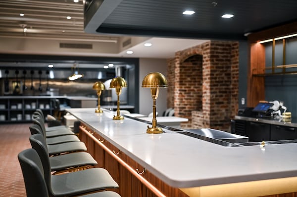 A wine bar is situated on one end of the event space inside Savannah Technical College’s Culinary Institute on the lower level of a renovated four-story building on W. Bay St. in Savannah, Ga. (Sarah Peacock for the Atlanta Journal Constitution)