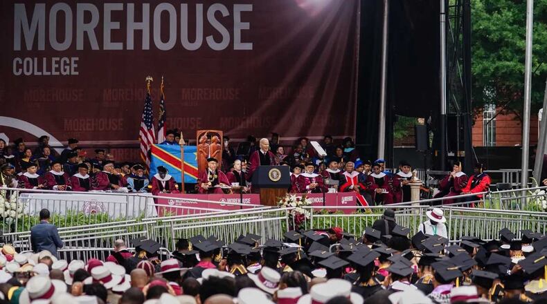 Several Morehouse College faculty members, including Samuel Livingston, displayed the flag of the Democratic Republic of Congo during President Joe Biden's commencement address to protest policies they say harm the country. Courtesy photo.