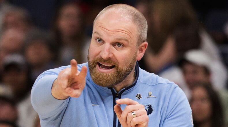 FILE - Memphis Grizzlies head coach Taylor Jenkins instructs his team in the second half of an NBA basketball game against the Philadelphia 76ers Saturday, April 6, 2024, in Memphis, Tenn. (AP Photo/Nikki Boertman, File)