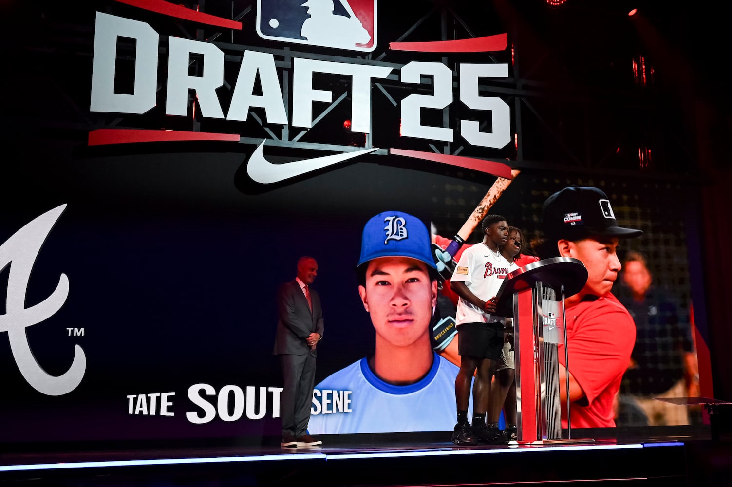 The Atlanta Braves select short stop and outfielder, Tate Southisene, in the 22nd pick of the 2025 MLB Draft Sunday, July 13, 2025 at the Coca-Cola Roxy in Atlanta. (Daniel Varnado/For the Atlanta Journal-Constitution)