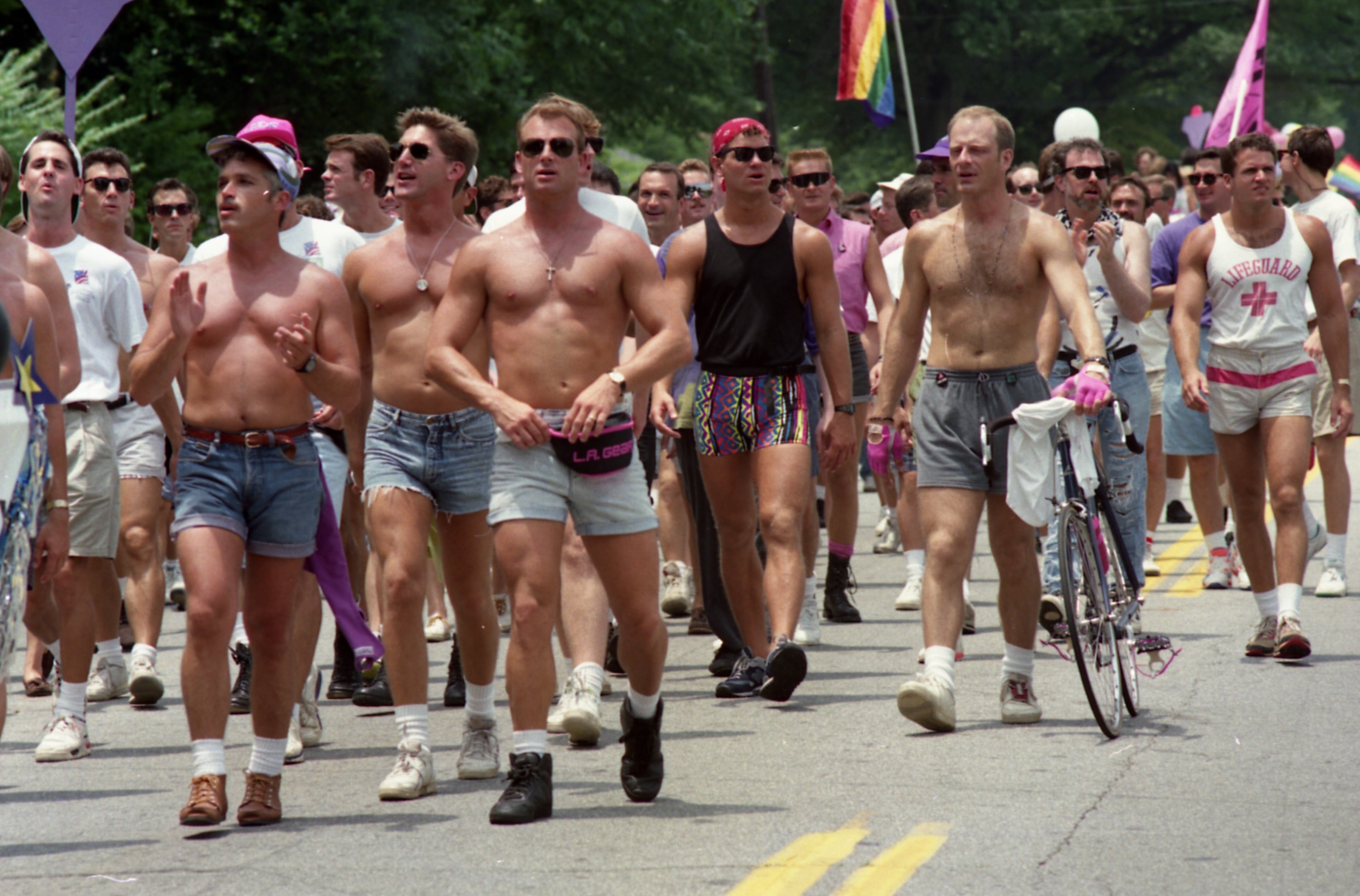 Men march in the Gay Pride Day parade, Atlanta, Georgia, June 23, 1991. (Atlanta Journal-Constitution Photographic Archives. Special Collections and Archives, Georgia State University Library.)