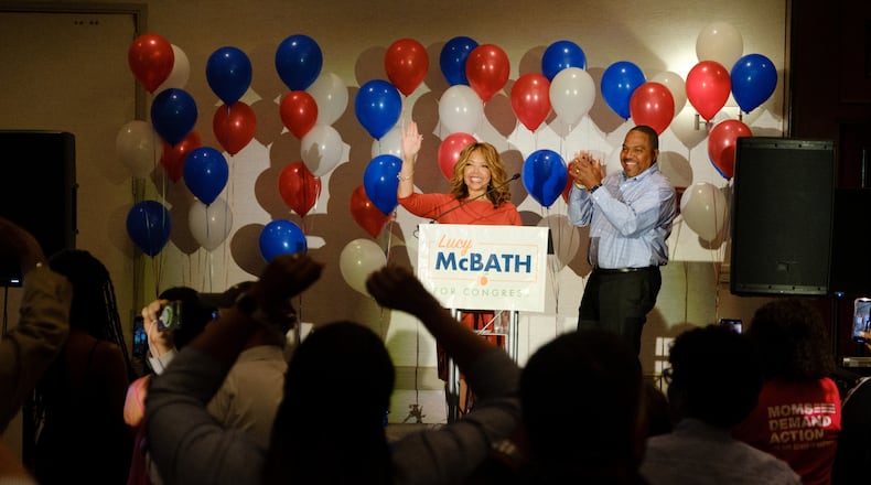 U.S. Rep. Lucy McBath switched congressional districts for the past election cycle. She still lives in Marietta in her former district, although she has said she will move into her new one based in Gwinnett County. Three other Georgians in the U.S. House also live outside their districts. The law only requires members of Congress to live in the state they represent. (Arvin Temkar / arvin.temkar@ajc.com)