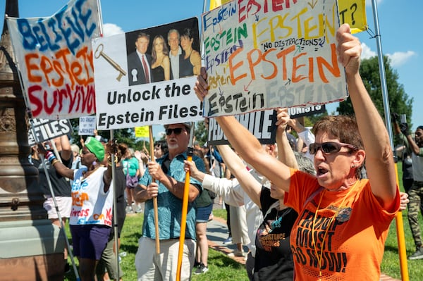 Protesters rallied earlier this month in Washington to pressure members of Congress to release all of the files on the late Jeffrey Epstein.