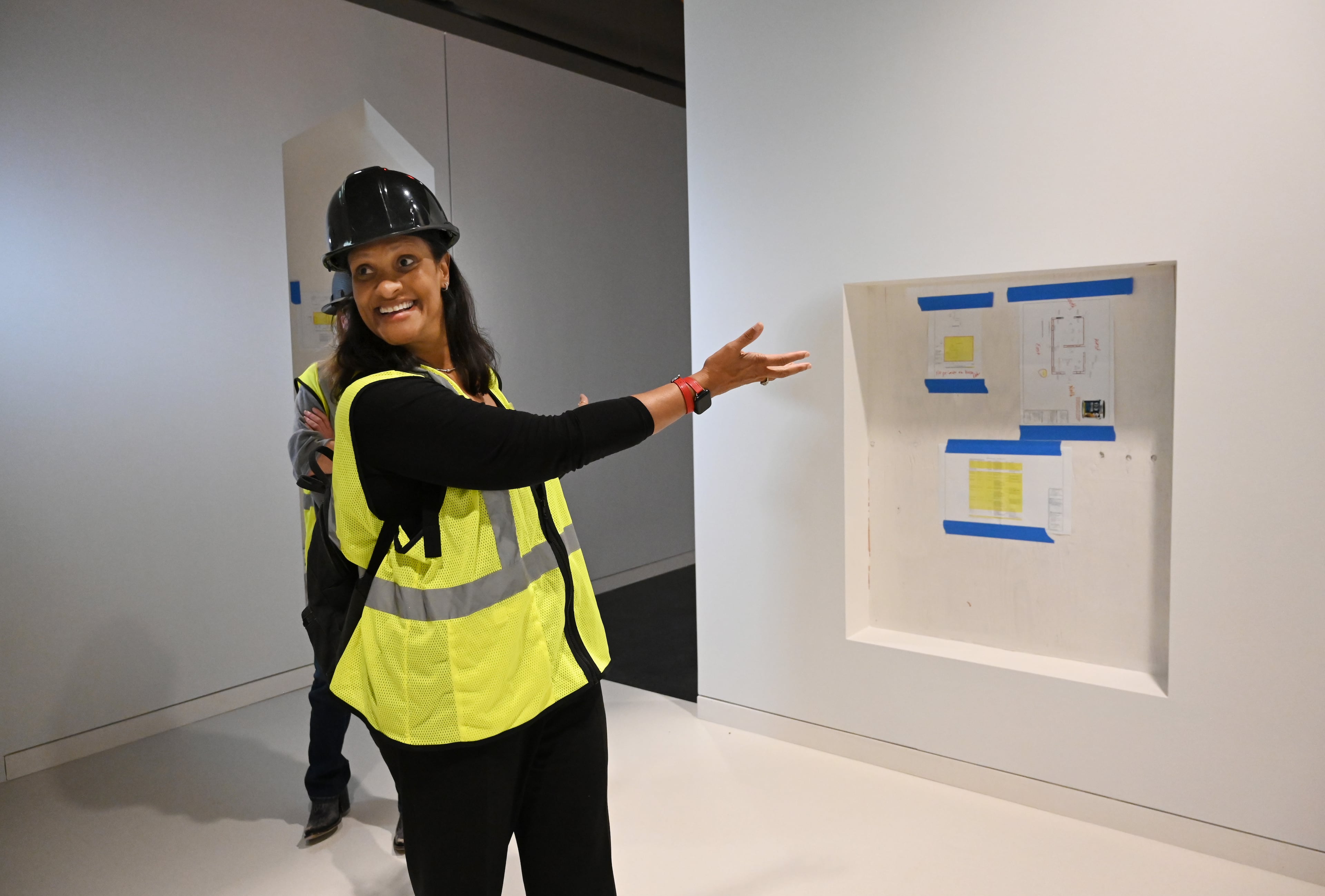 Chief Program Officer Kama Pierce speaks during a hard hat tour of the National Center for Civil and Human Rights, Wednesday, Sept. 10, 2025, in Atlanta. (Hyosub Shin/AJC)