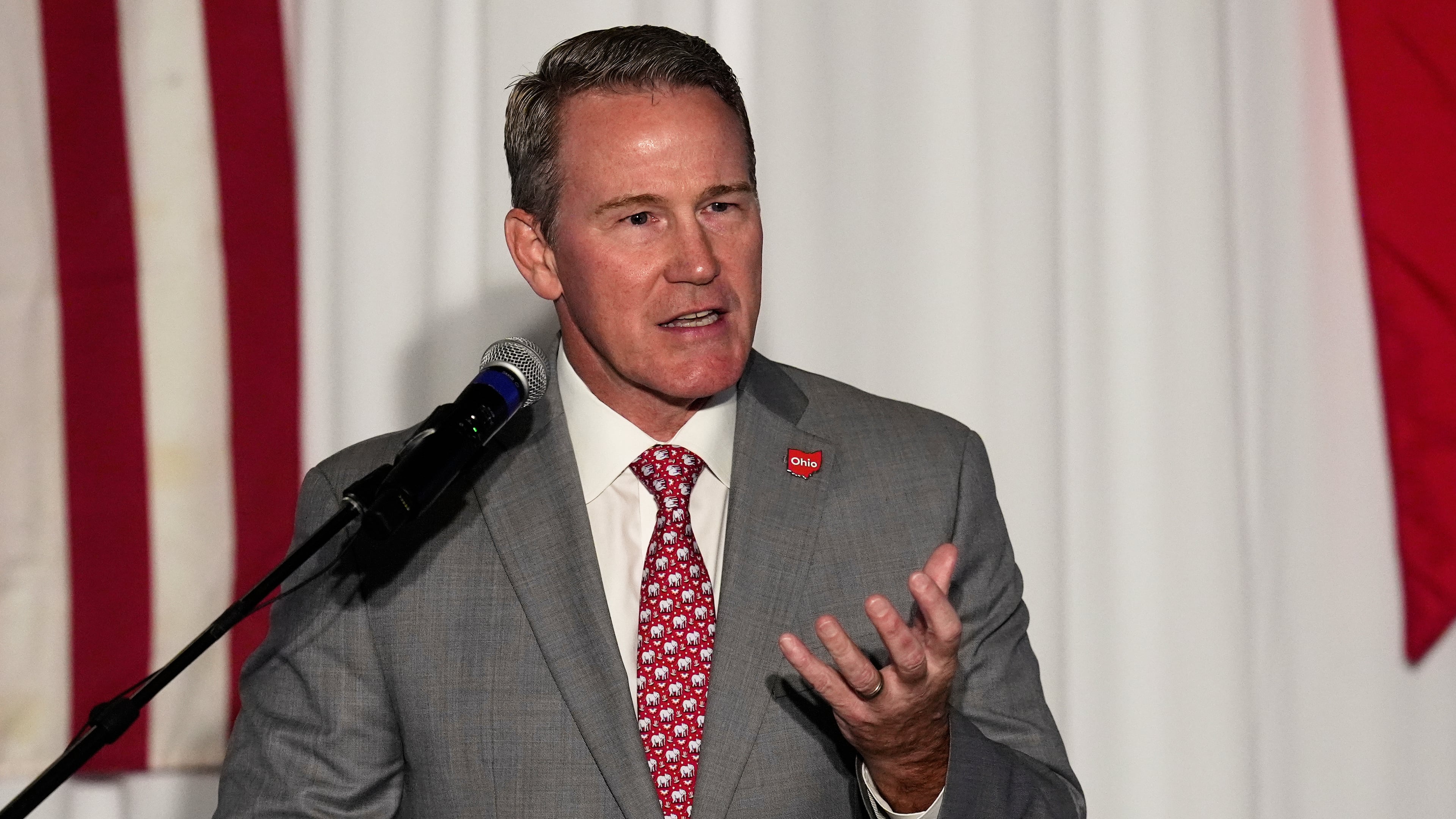 U.S. Sen. Jon Husted, R-Ohio, candidate for Senate in 2026, speaks in Columbus, Ohio, Monday, Sept. 22, 2025, where he endorsed Vivek Ramaswamy, candidate for Ohio Governor in 2026. (AP Photo/Sue Ogrocki)