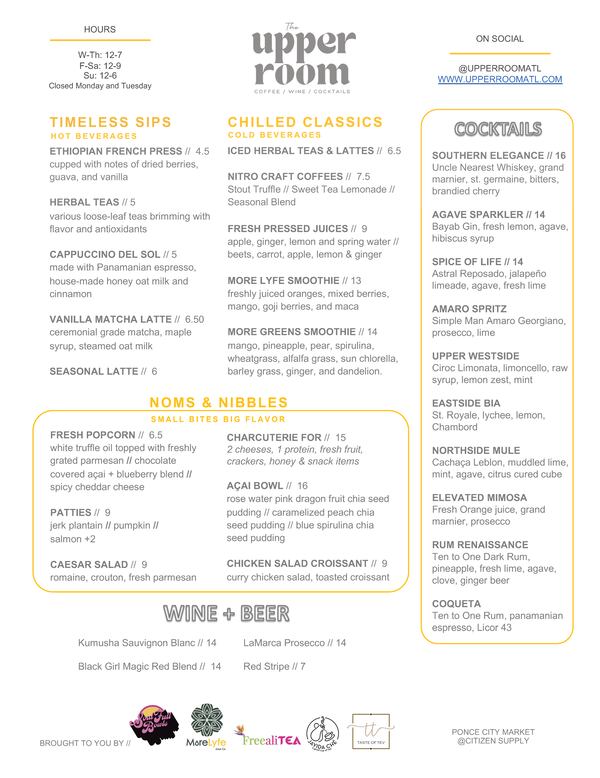 The Upper Room menu