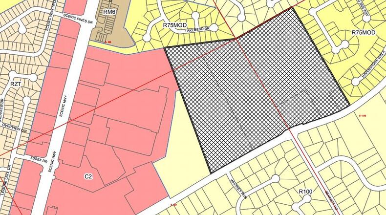 The 56-acre site near Webb Gin House Road and Scenic Highway where a new "mixed-use" senior living community is proposed. (Credit: Gwinnett County planning documents)