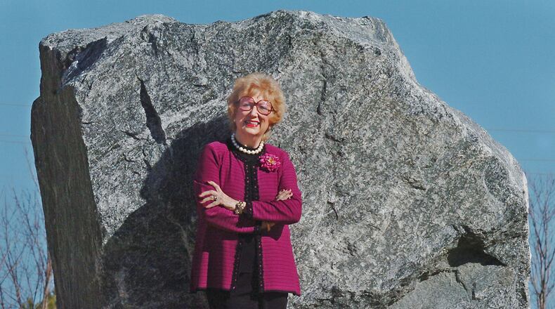 Betty Siegel is shown in a Thursday, Jan. 19, 2006 portrait taken at the "KSU Remembrance Rock," a 30-ton chunk of granite Siegel had placed here in  Fall 2005 during her tenure as the university’s president. (ANDY SHARP/AJC staff)